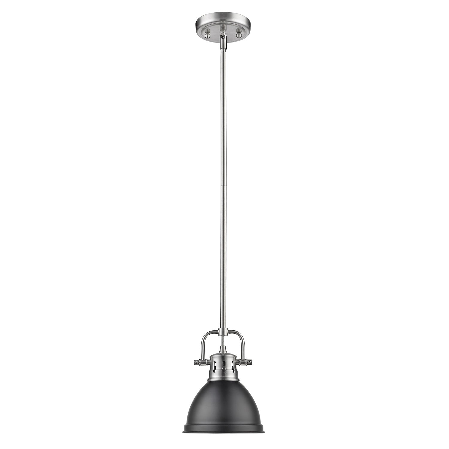 Duncan Mini Pendant with Rod - Pewter / Matte Black Shade - Golden Lighting