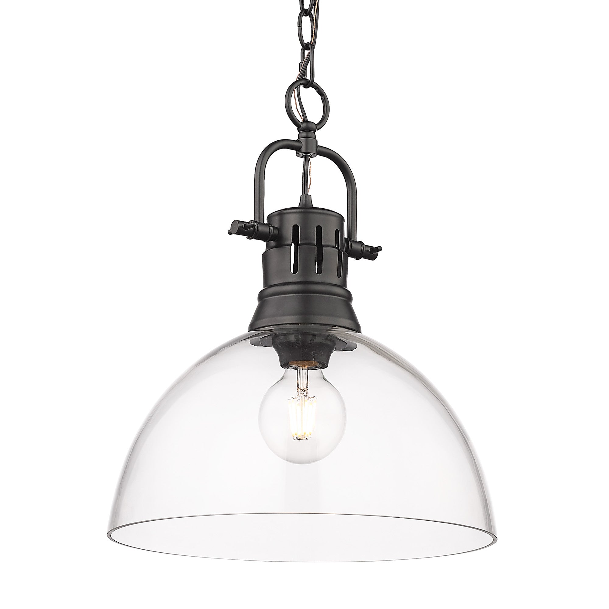 Duncan 1 Light Pendant with Chain - Matte Black / Clear Glass - Golden Lighting