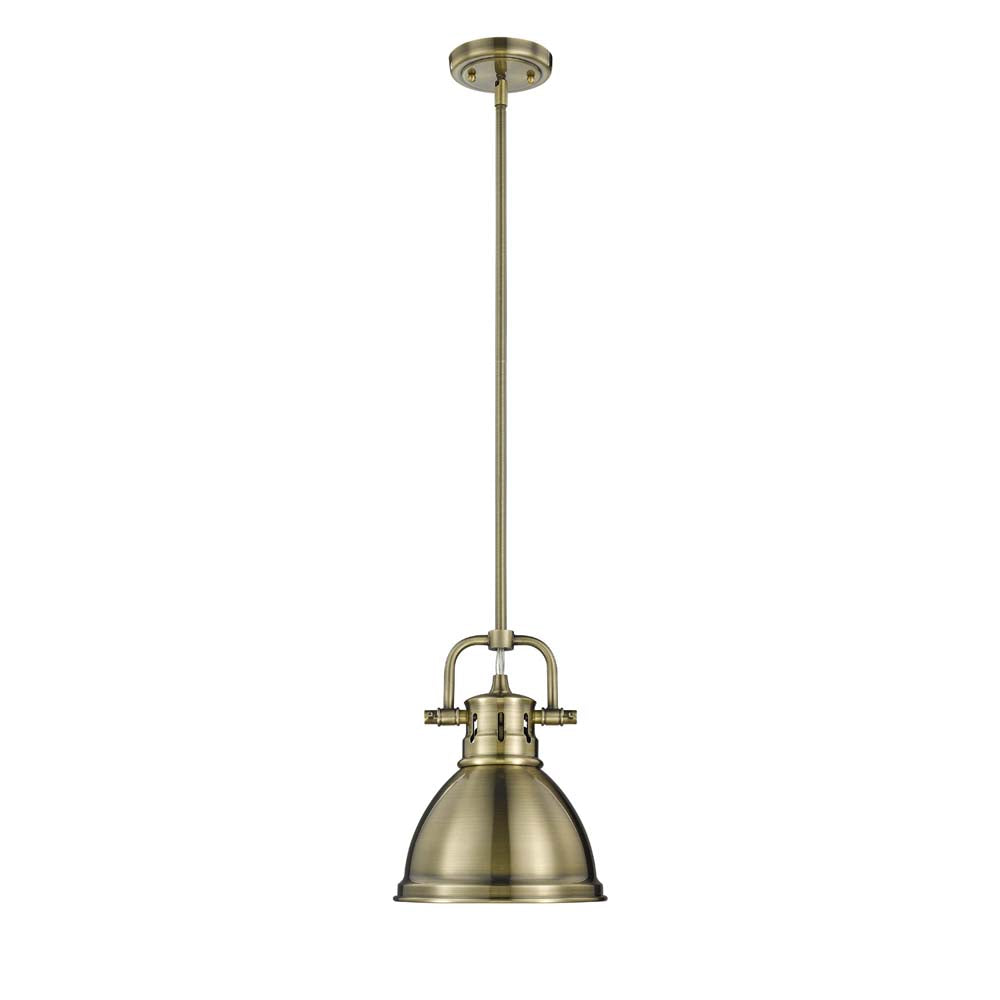 Duncan Mini Pendant with Rod - Aged Brass / Aged Brass Shade - Golden Lighting
