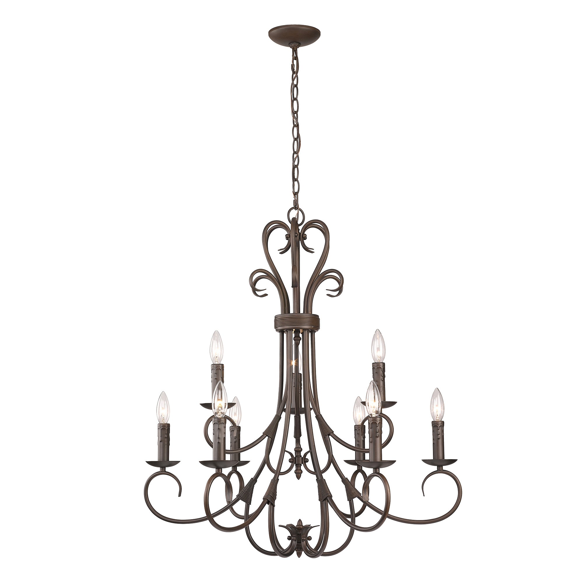 Homestead 2 Tier - 9 Light Candelabra Chandelier - Rubbed Bronze - Golden Lighting