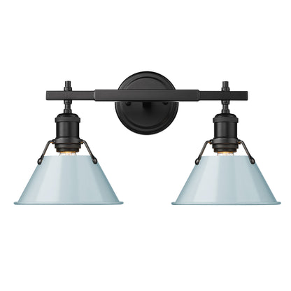 Orwell 2 Light Bath Vanity - Matte Black / Seafoam Shades - Golden Lighting