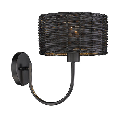 Erma 1 Light Wall Sconce - Matte Black and Black Wicker - Golden Lighting