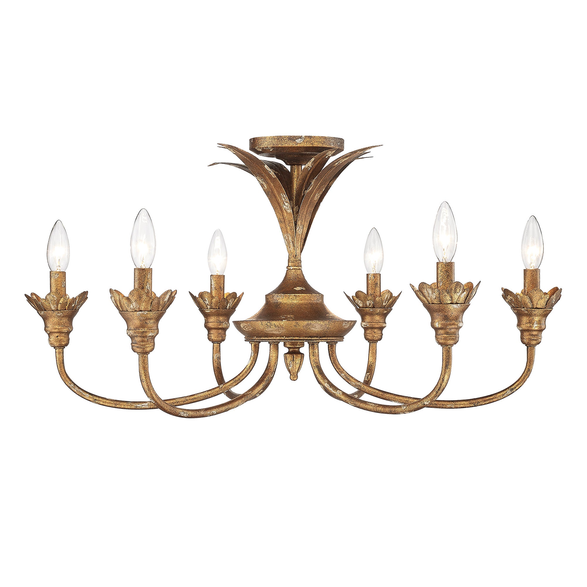 Lillianne 6 Light Semi-Flush - Heirloom Gold - Golden Lighting