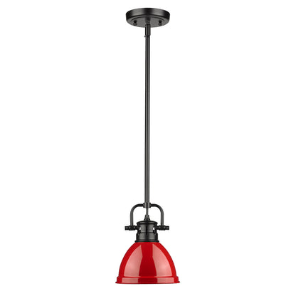 Duncan Mini Pendant with Rod - Matte Black / Red Shade - Golden Lighting