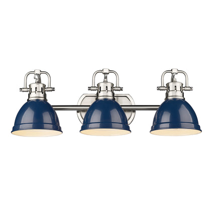 Duncan 3 Light Bath Vanity - Pewter / Navy Shades - Golden Lighting