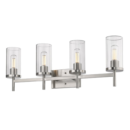 Winslett 4 Light Bath Vanity - Pewter / Ribbed Clear Glass - Golden Lighting