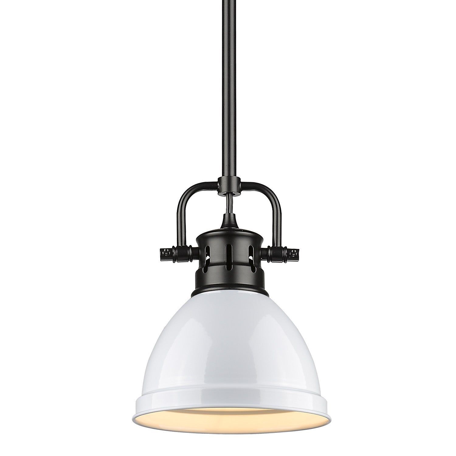 Duncan Mini Pendant with Rod - Matte Black / White Shade - Golden Lighting