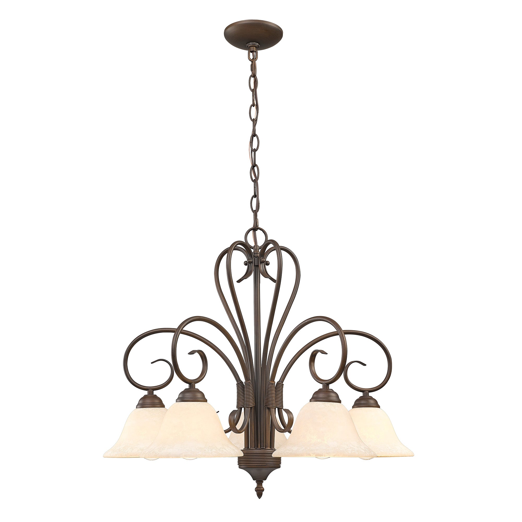 Homestead 5 Light Nook Chandelier - Rubbed Bronze / Tea Stone Glass - Golden Lighting