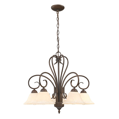 Homestead 5 Light Nook Chandelier - Rubbed Bronze / Tea Stone Glass - Golden Lighting