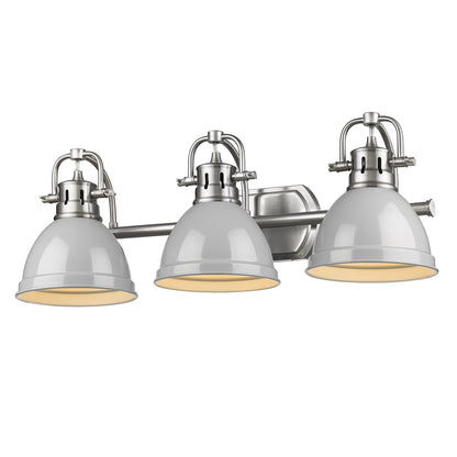 Duncan 3 Light Bath Vanity - Pewter / Gray Shades - Golden Lighting