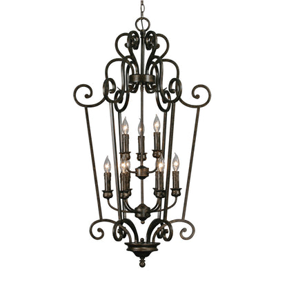 Heartwood 2 Tier - 9 Light Caged Foyer - Burnt Sienna / Drip Candlesticks - Golden Lighting