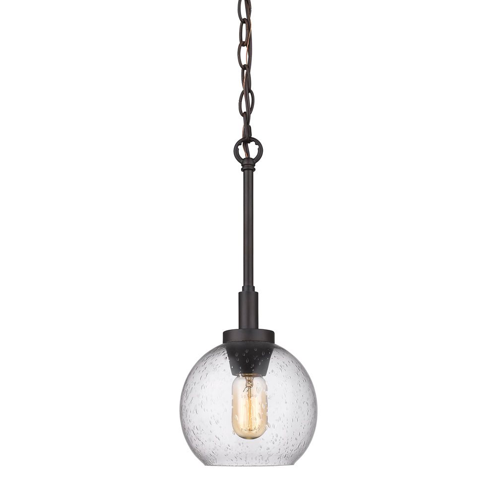 Galveston Mini Pendant - Rubbed Bronze / Seeded Glass - Golden Lighting