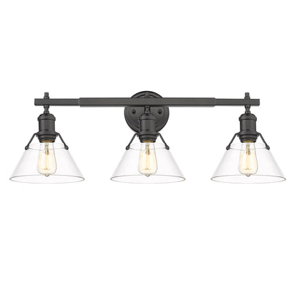 Orwell 3 Light Bath Vanity - Matte Black / Clear Glass Shades - Golden Lighting