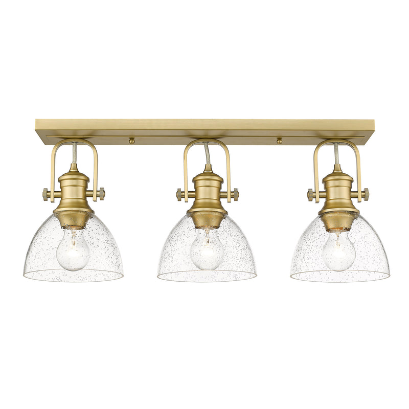 Hines 3 Light Semi-Flush - Brushed Champagne Bronze / Seeded Glass - Golden Lighting