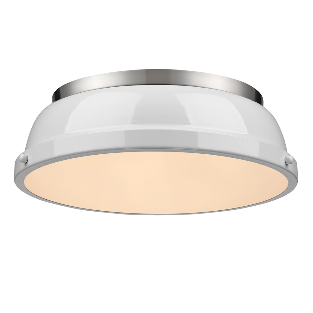 Duncan 14" Flush Mount - Pewter / White Shade - Golden Lighting