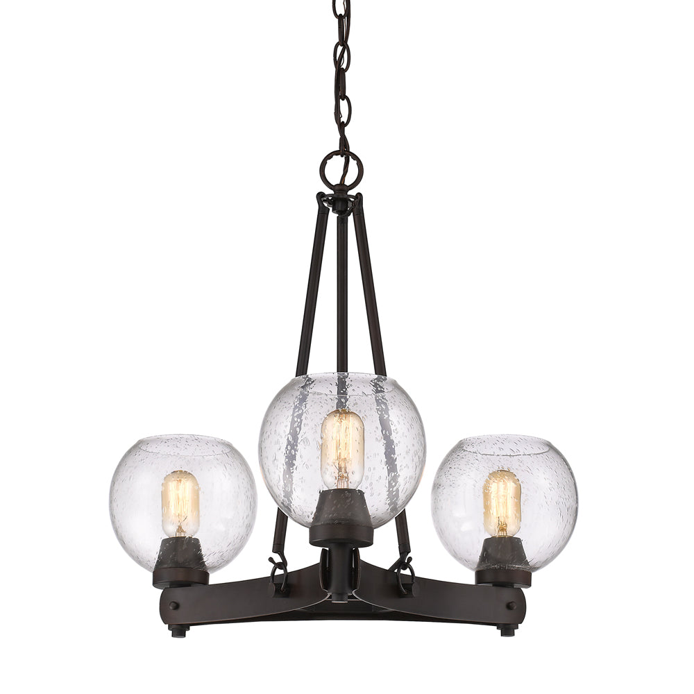 Galveston 3 Light Chandelier - Rubbed Bronze / Seeded Glass - Golden Lighting