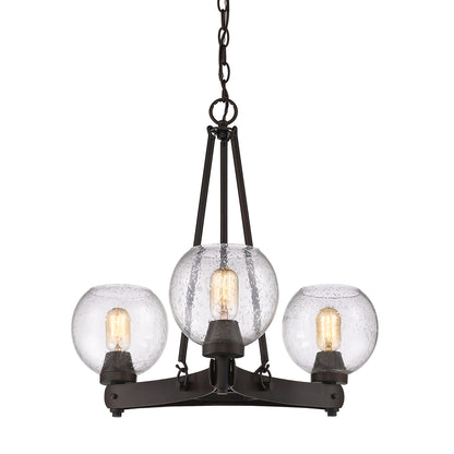 Galveston 3 Light Chandelier - Rubbed Bronze / Seeded Glass - Golden Lighting