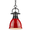 Duncan Small Pendant with Chain - Matte Black / Red Shade - Golden Lighting