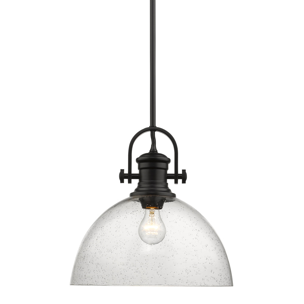 Hines 1 Light Large Pendant - Matte Black / Seeded Glass - Golden Lighting