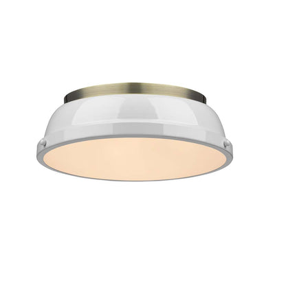 Duncan 14" Flush Mount - Aged Brass / White Shade - Golden Lighting