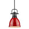 Duncan Small Pendant with Rod - Matte Black / Red Shade - Golden Lighting