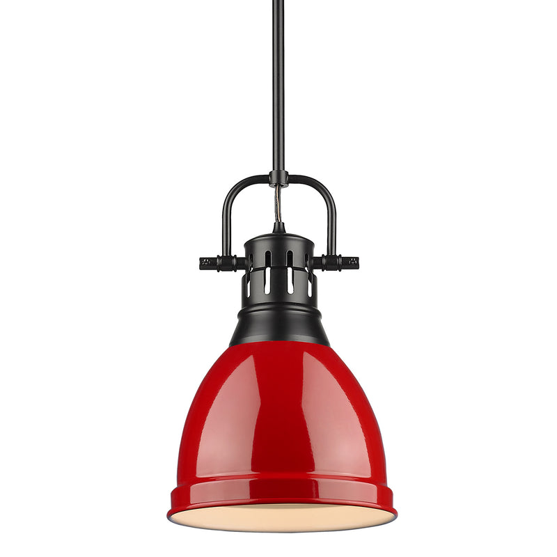 Duncan Small Pendant with Rod - Matte Black / Red Shade - Golden Lighting