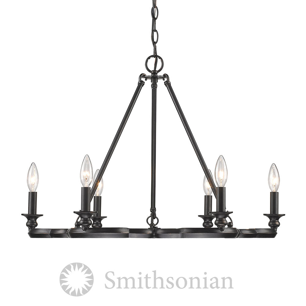 Saxon 6 Light Chandelier - Aged Bronze - Golden Lighting