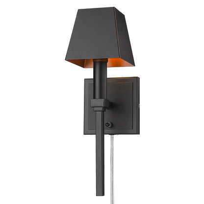 Messina 1 Light Wall Sconce - Matte Black / Matte Black Metal Shade (Copper Interior) - Golden Lighting