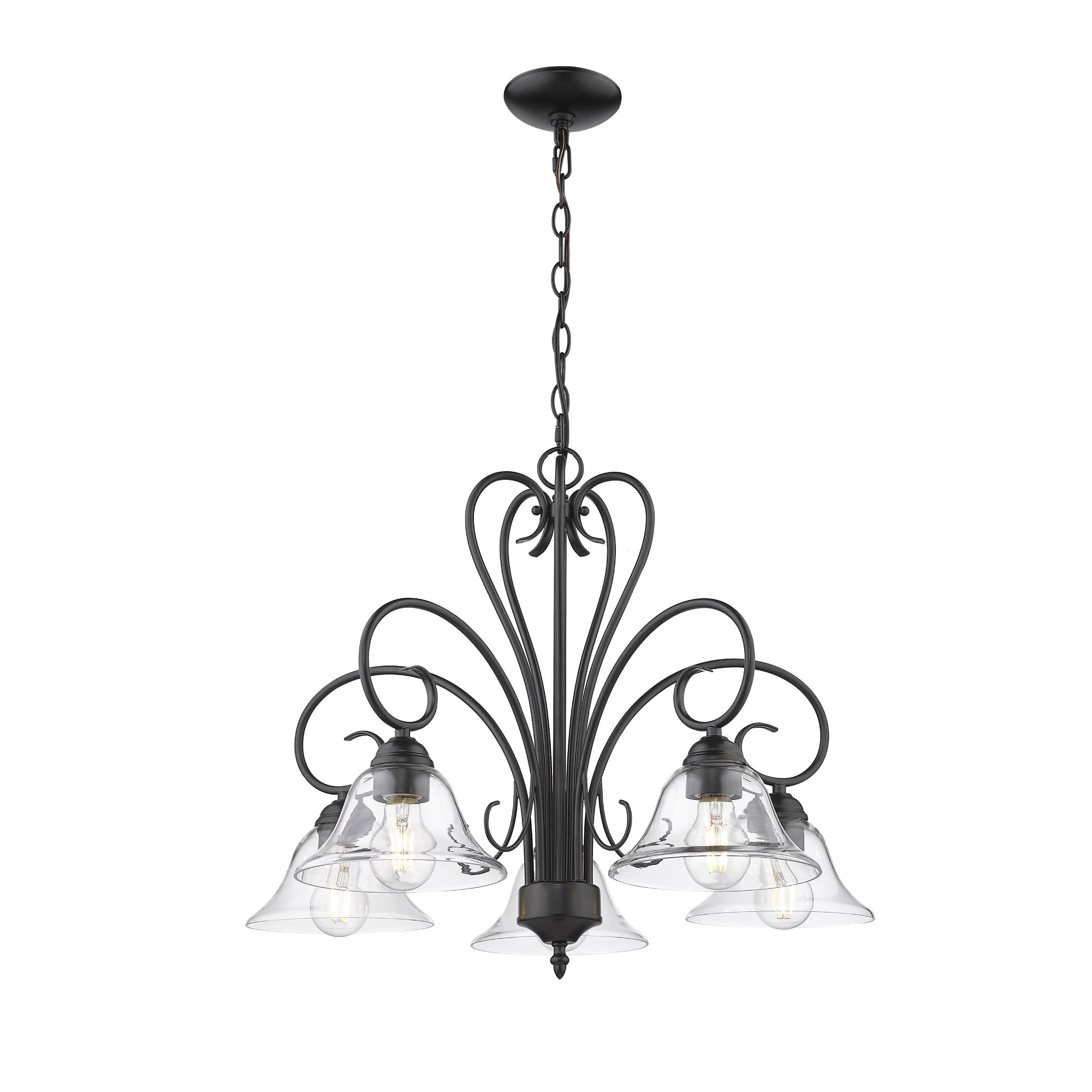 Homestead 5 Light Nook Chandelier - Matte Black / Clear Glass - Golden Lighting