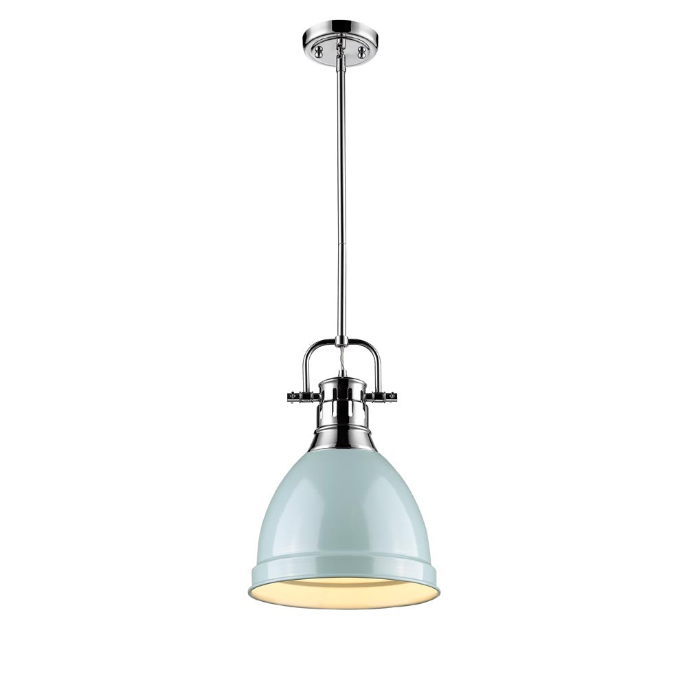 Duncan Small Pendant with Rod - Chrome / Seafoam Shade - Golden Lighting