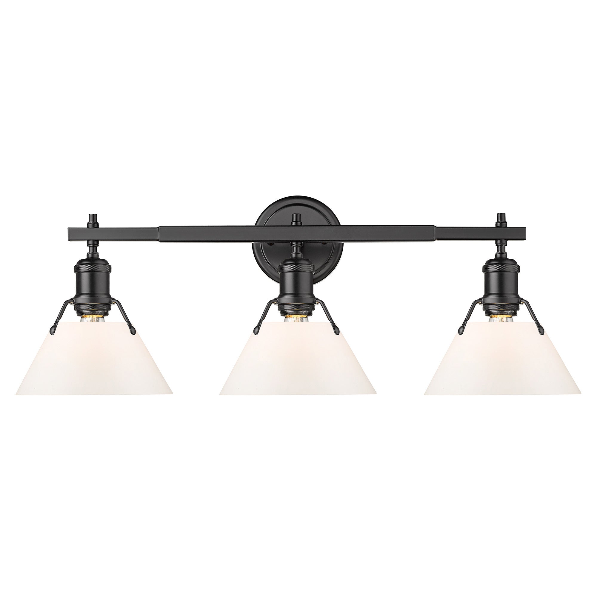 Orwell 3 Light Bath Vanity - Matte Black / Opal Glass Shades - Golden Lighting