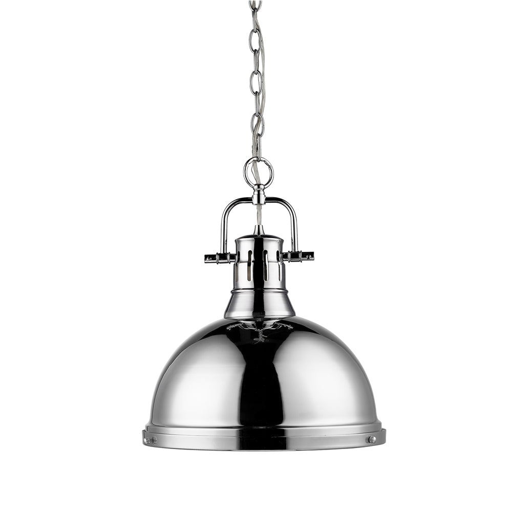 Duncan 1 Light Pendant with Chain - Chrome / Chrome Shade - Golden Lighting