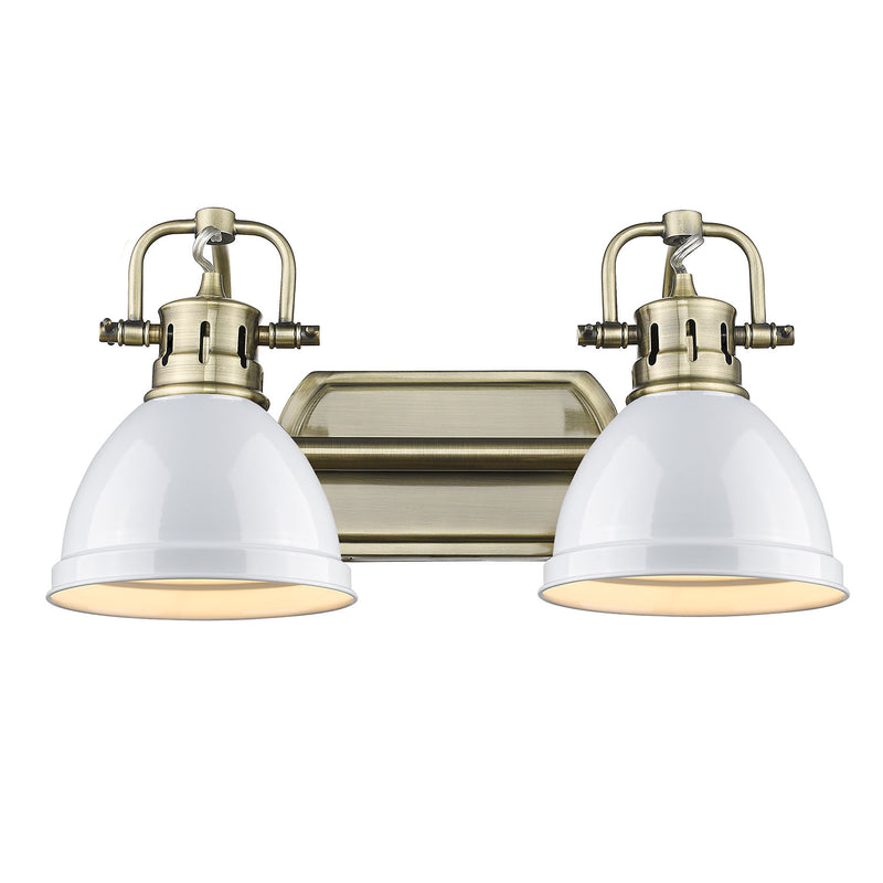 Duncan 2 Light Bath Vanity - Aged Brass / White Shades - Golden Lighting