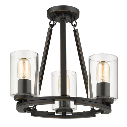 Monroe 3 Light Semi-Flush - Matte Black with Gold Highlights / Clear Glass - Golden Lighting