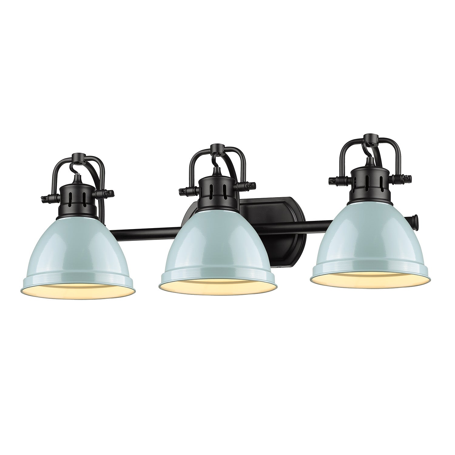 Duncan 3 Light Bath Vanity - Matte Black / Seafoam Shades - Golden Lighting