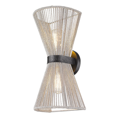 Avon 2 Light Wall Sconce - Matte Black / Bleached Raphia - Golden Lighting