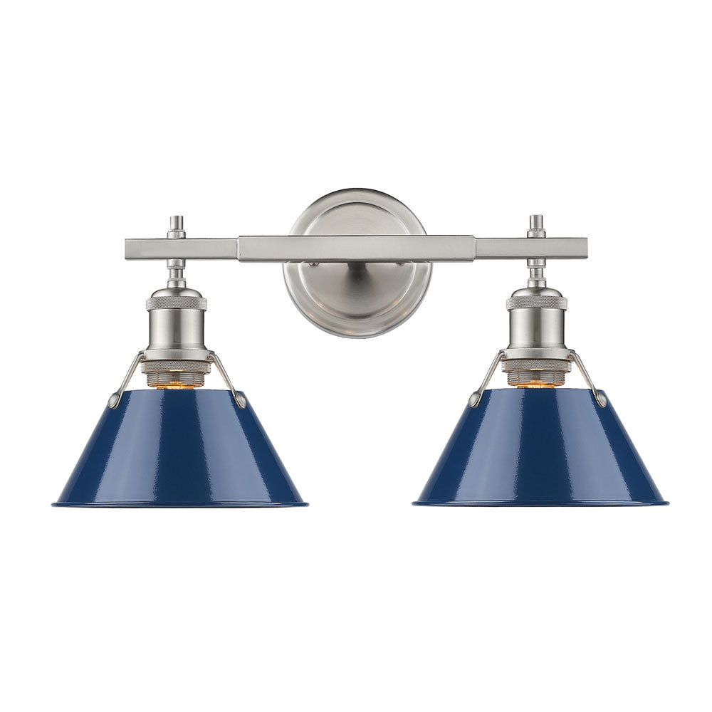 Orwell 2 Light Bath Vanity - Pewter / Matte Navy Shades - Golden Lighting