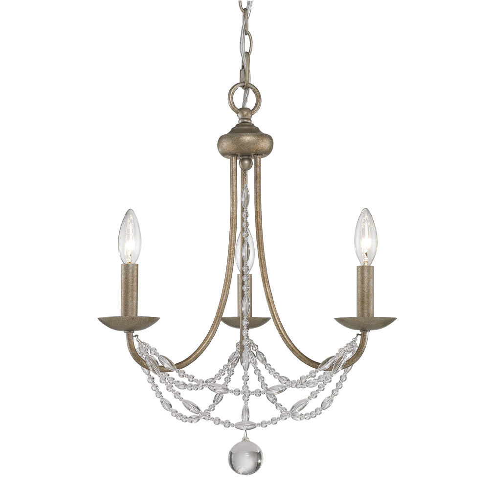 Mirabella 3 Light Mini Chandelier - Golden Aura / Pearl Chiffon Shade - Golden Lighting