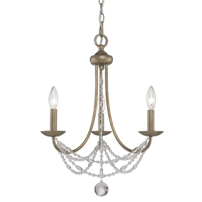 Mirabella 3 Light Mini Chandelier - Golden Aura / Pearl Chiffon Shade - Golden Lighting