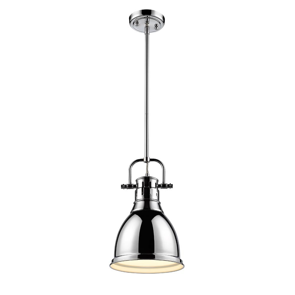 Duncan Small Pendant with Rod - Chrome / Chrome Shade - Golden Lighting