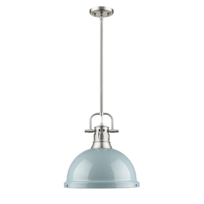 Duncan 1 Light Pendant with Rod - Pewter / Seafoam Shade - Golden Lighting