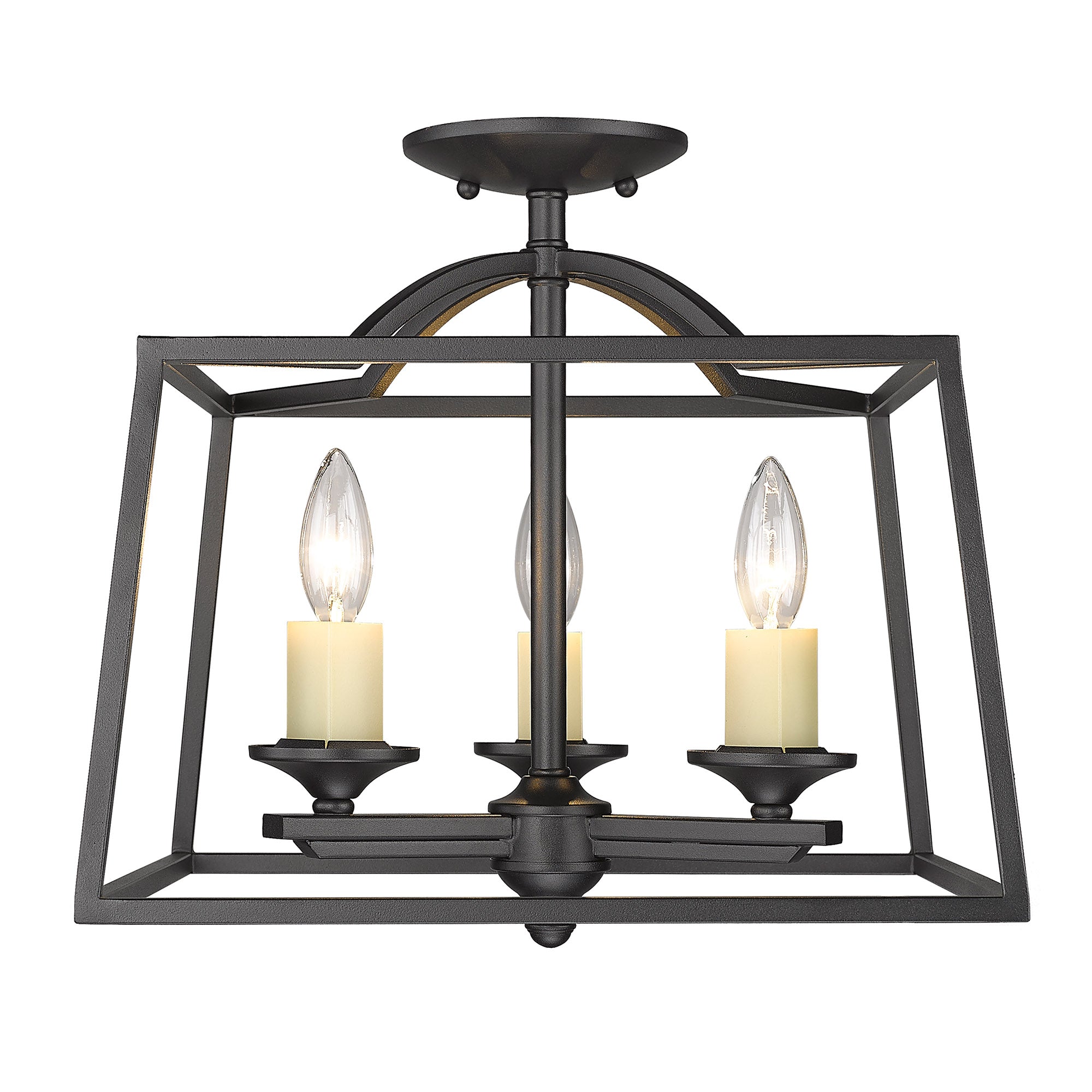 Athena 3 Light Semi-Flush - Natural Black - Golden Lighting