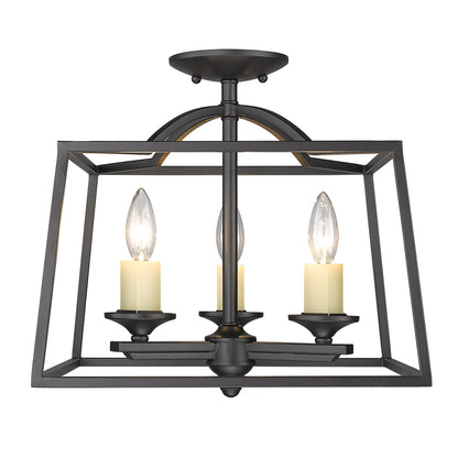 Athena 3 Light Semi-Flush - Natural Black - Golden Lighting