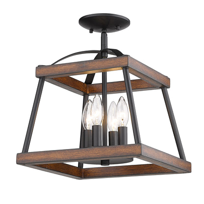 Teagan Semi-Flush - Natural Black / Rustic Oak Wood Accents - Golden Lighting