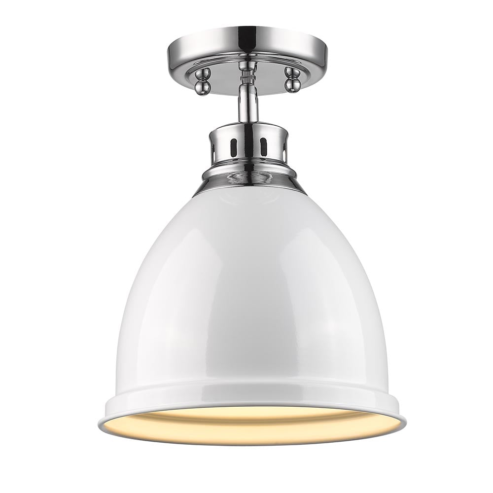 Duncan Flush Mount - Chrome / White Shade - Golden Lighting