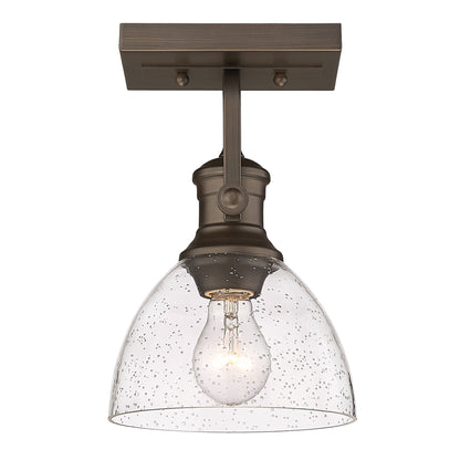 Hines 1 Light Semi-Flush - Rubbed Bronze / Seeded Glass - Golden Lighting