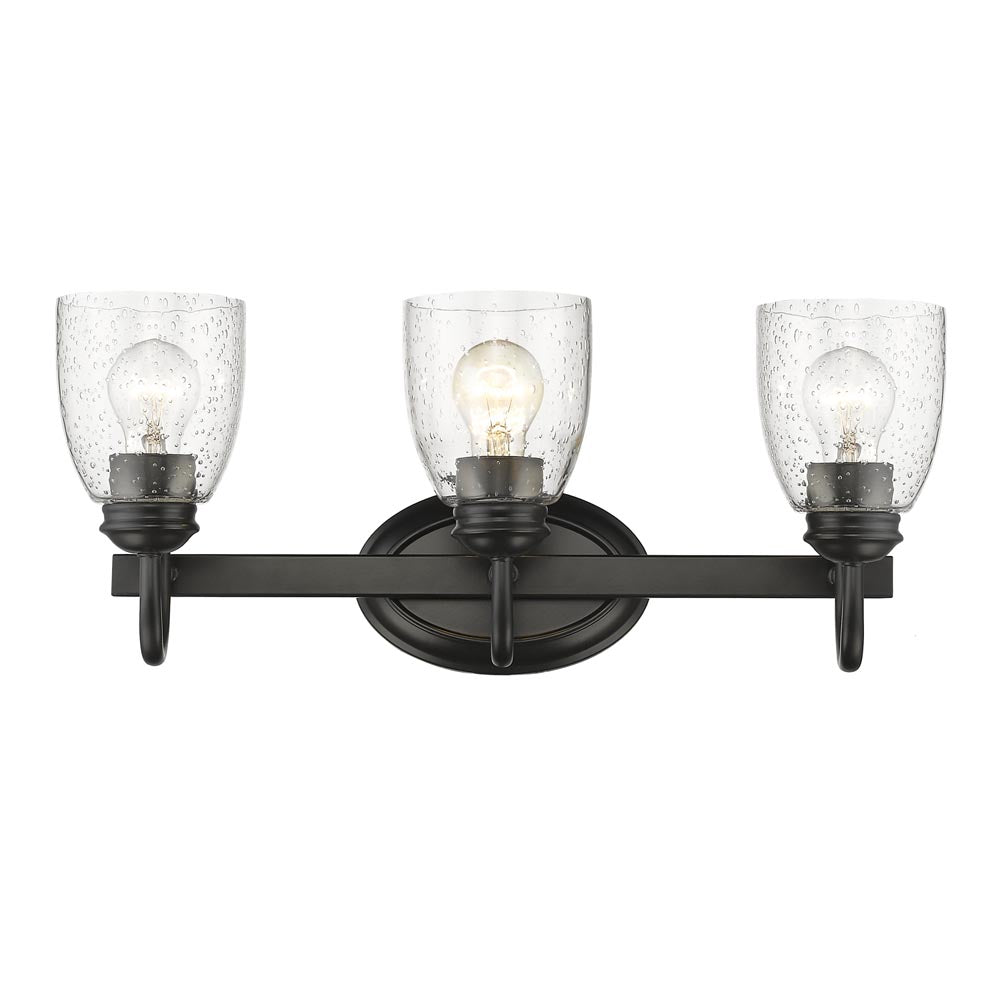 Parrish 3 Light Bath Vanity - Matte Black / Seeded Glass - Golden Lighting