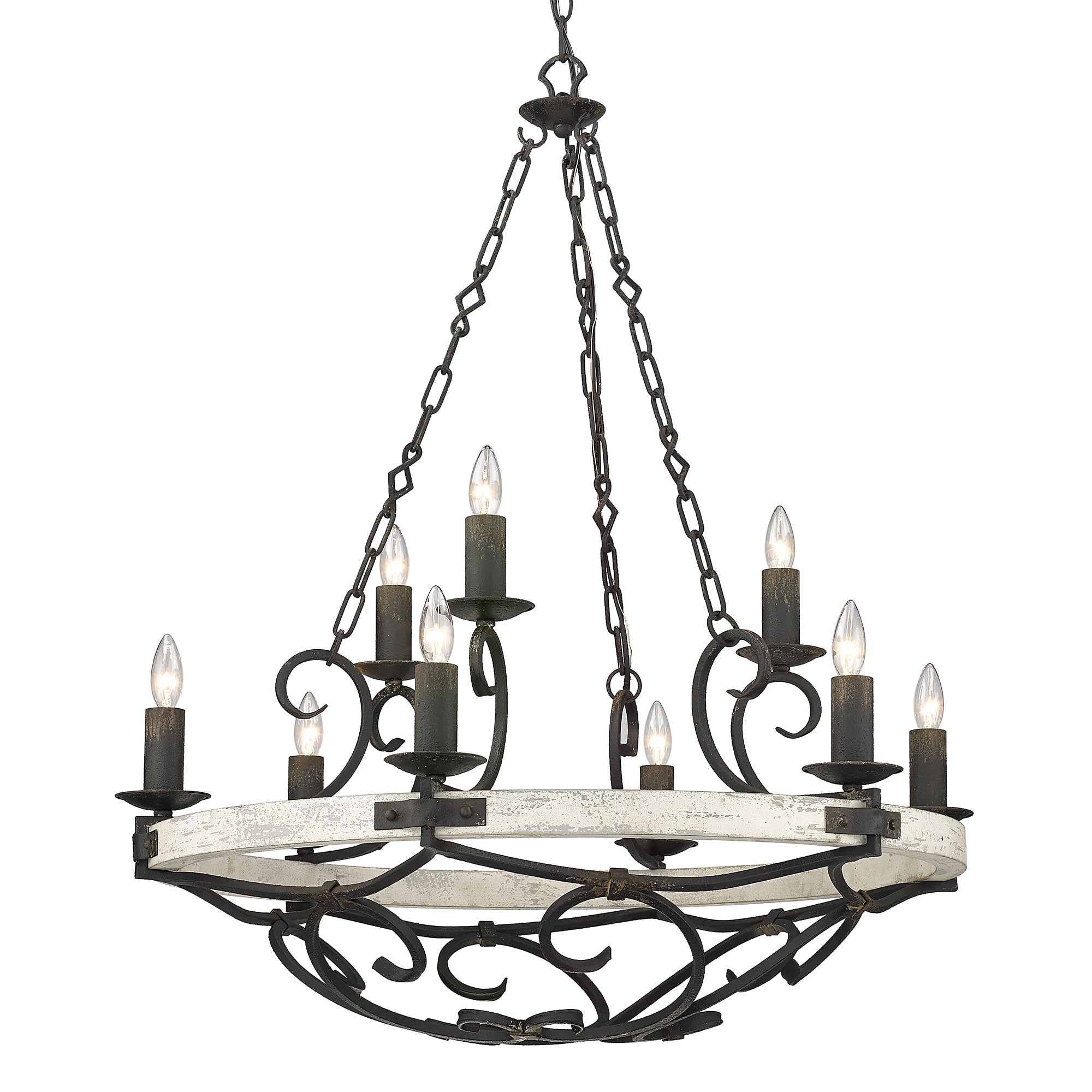 Madera 2 Tier - 9 Light Chandelier - Antique Black Iron / Coastal Driftwood - Golden Lighting