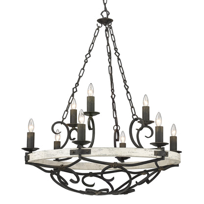 Madera 2 Tier - 9 Light Chandelier - Antique Black Iron / Coastal Driftwood - Golden Lighting