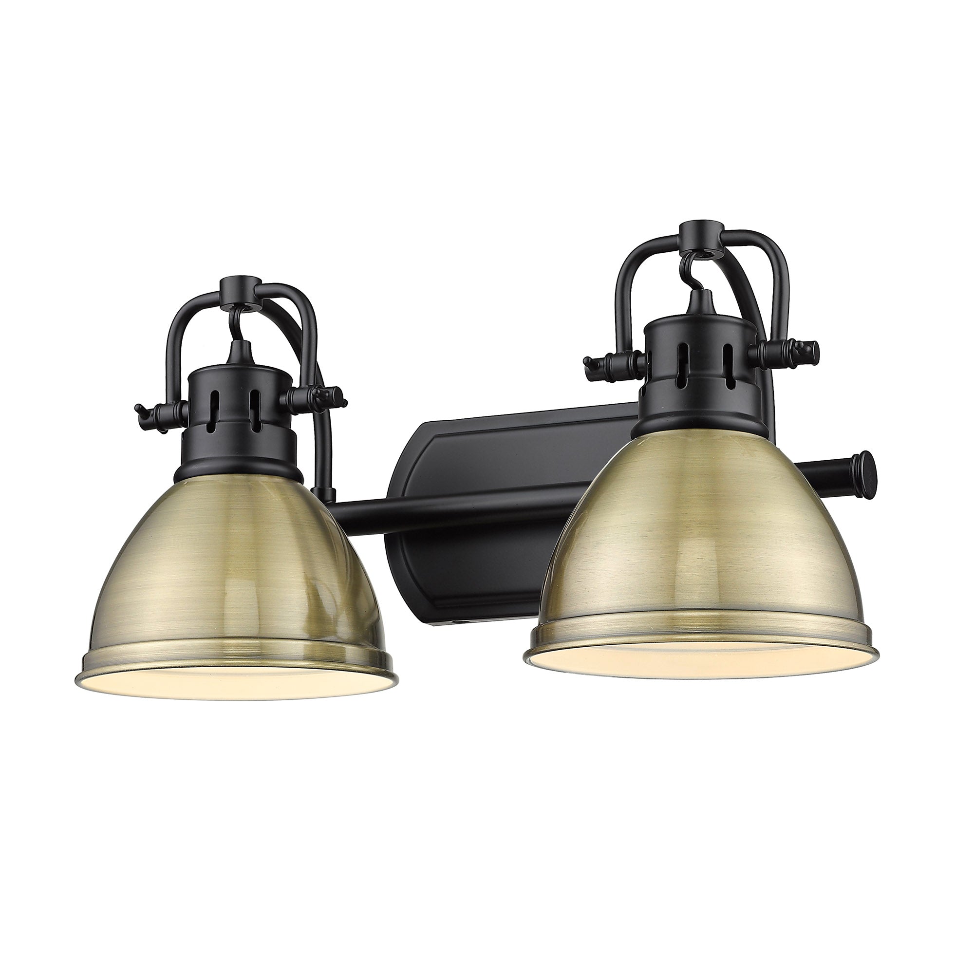 Duncan 2 Light Bath Vanity - Matte Black / Aged Brass Shades - Golden Lighting